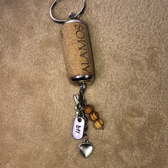Hand Crafted Up-Cycled Wine Cork BFF Charm & Beaded KEYCHAIN/Purse Jewelry - Picture 2 of 12